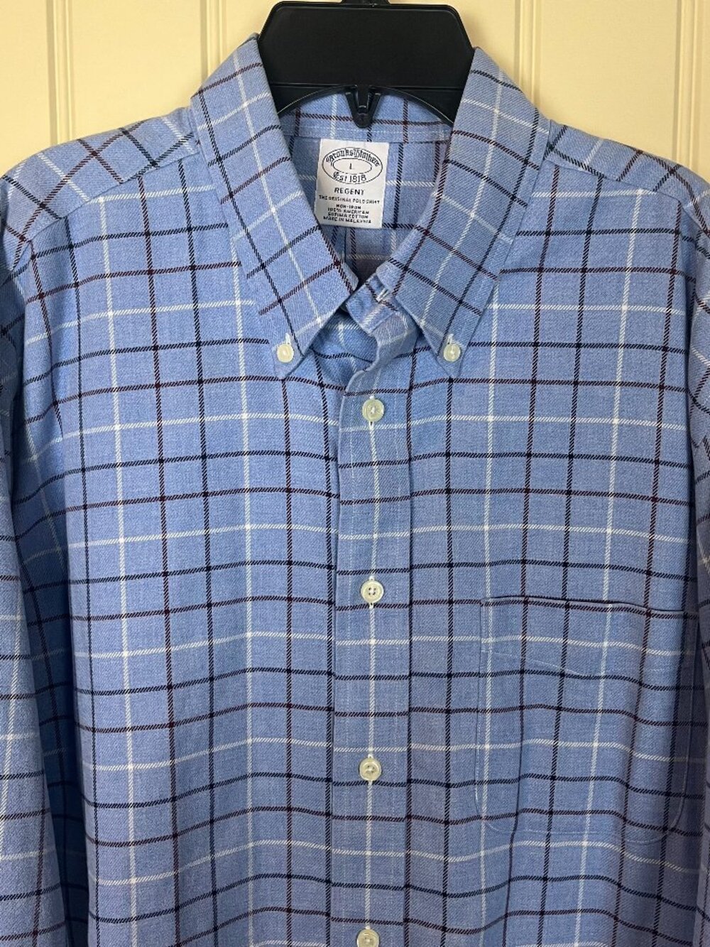 Brooks Brothers Regent Non-Iron Men's Long Sleeve Shirt Size L Blue Red White